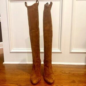 Tamara Mellon Tall Over-the-Knee Suede Boots in Brown